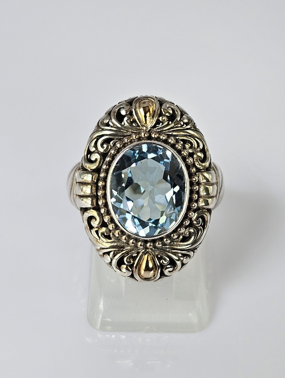Set Natural Sky Blue Topaz Ring & Bracelet in 18K & Sterling Silver Sz 8! - Picture 3 of 16